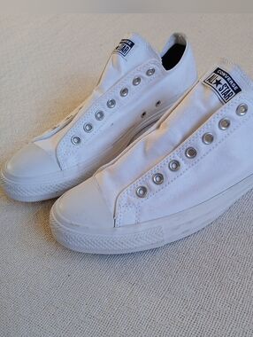 converse ♡ all star low white canvas sneakers slip ons summer 11